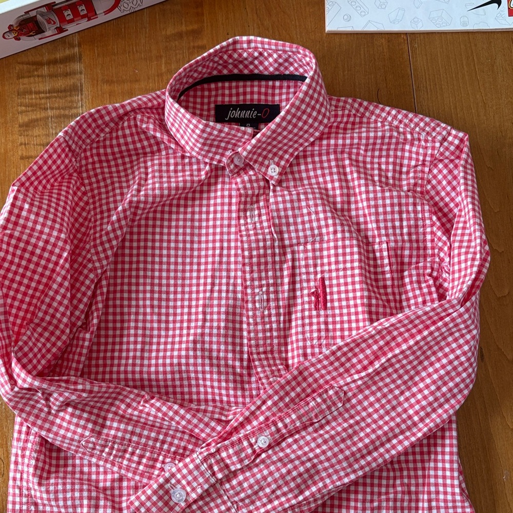 johnnie-O Red and White Checkered Shirt